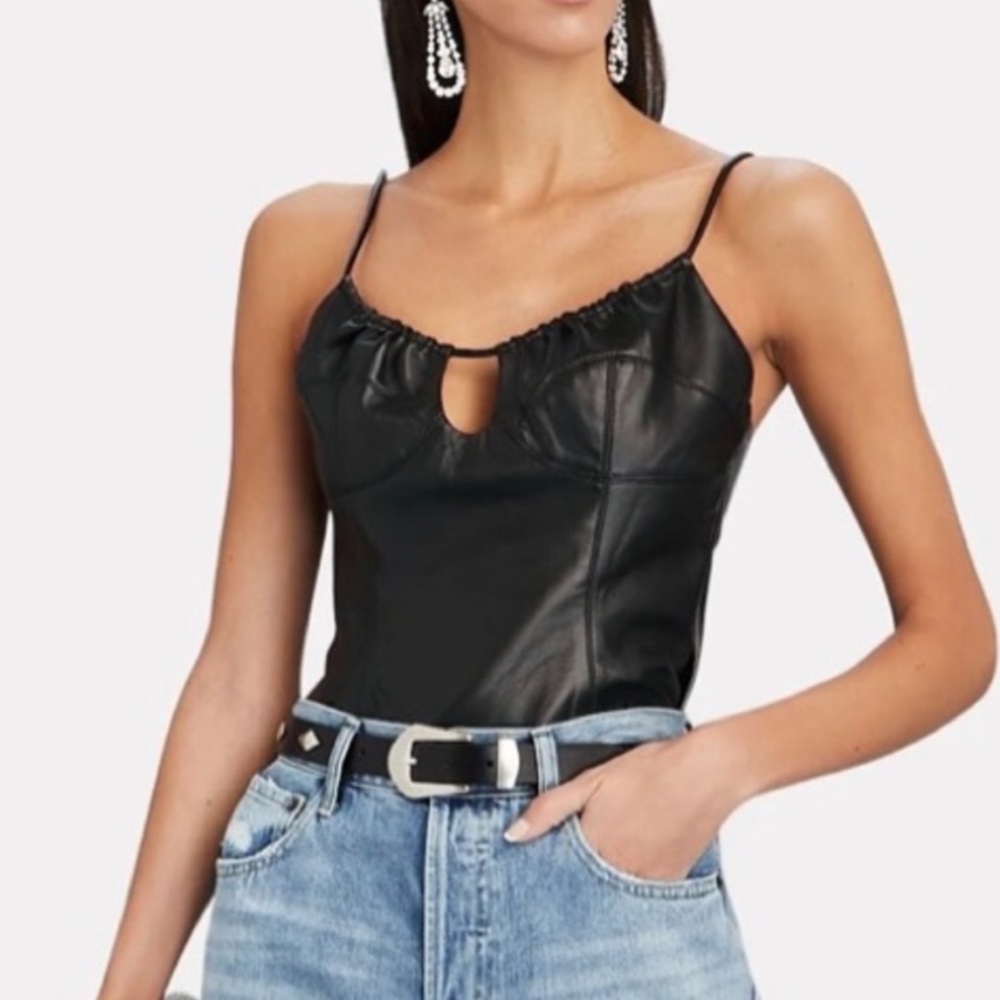 NWT Aya Muse Women's Black Pisa Vegan Leather Cut-Out Top Size S